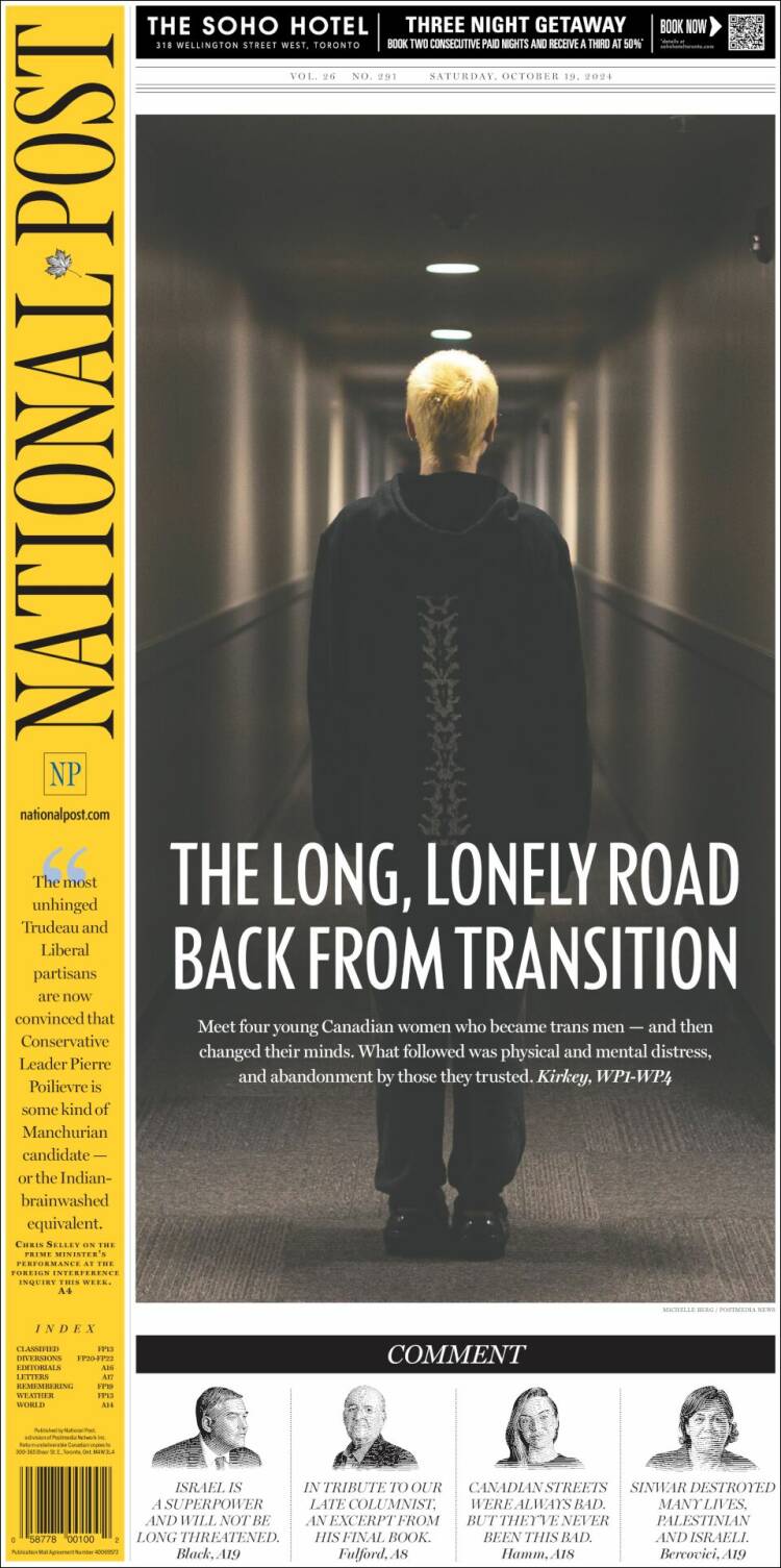 Portada de The National Post (Canadá)