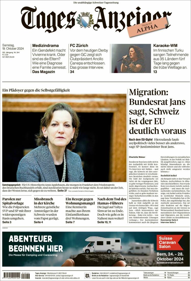 Portada de Tages-Anzeiger (Suiza)