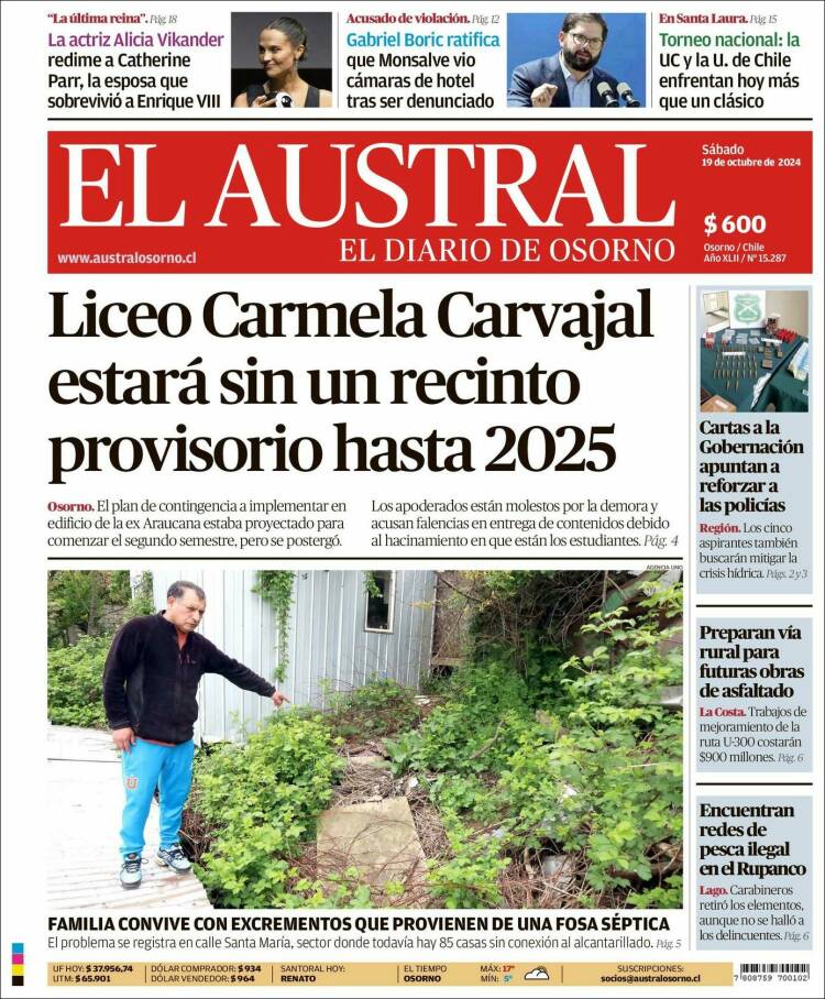 Portada de El Austral de Osorno (Chile)
