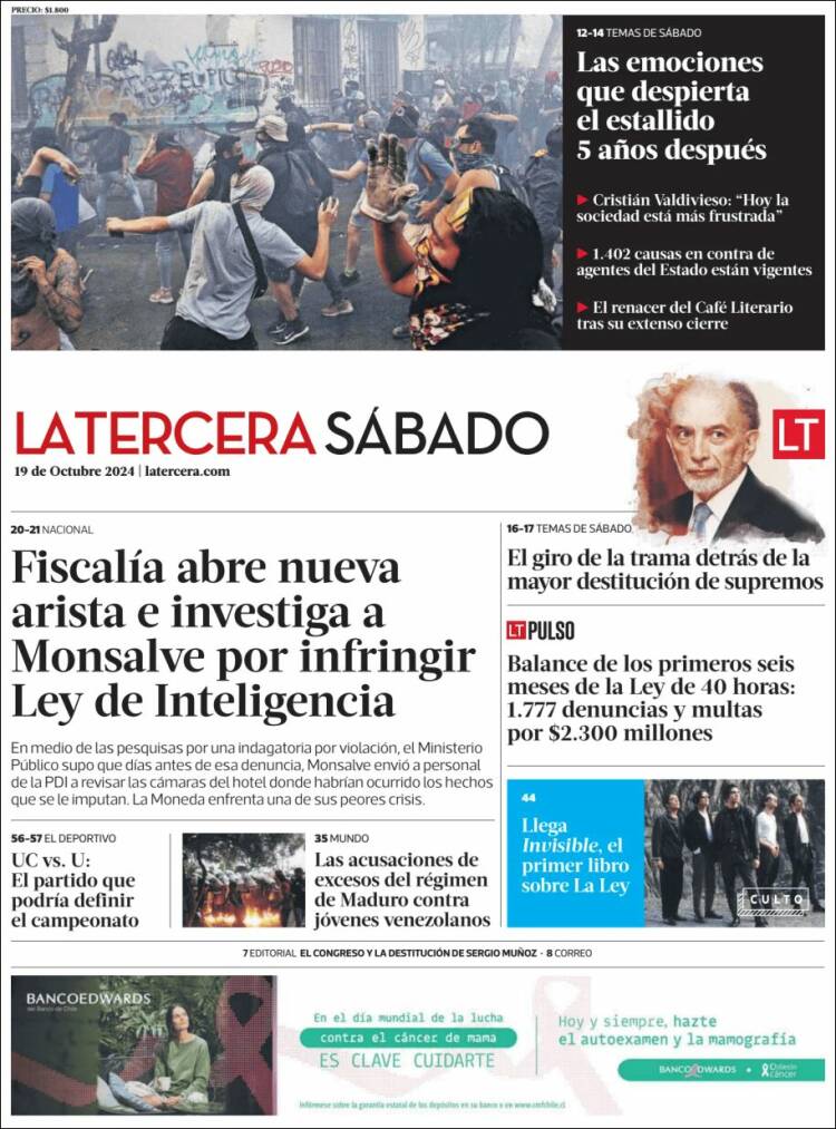 Portada de La Tercera (Chile)