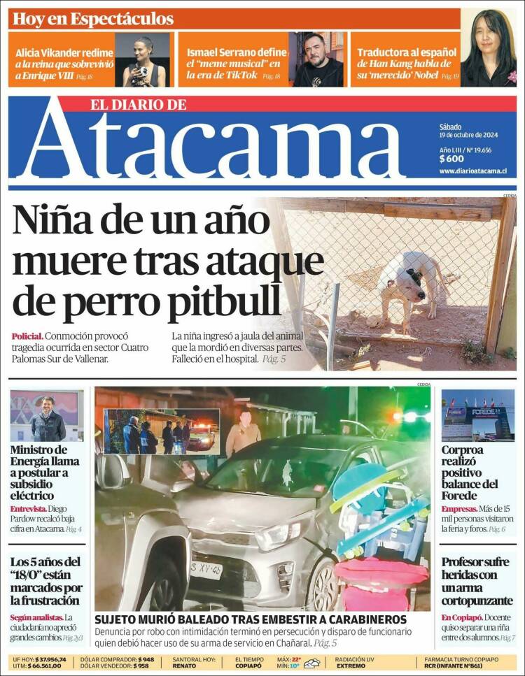 Portada de Diario de Atacama (Chile)