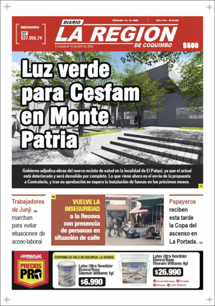 Portada de Diario La Región de Coquimbo (Chile)