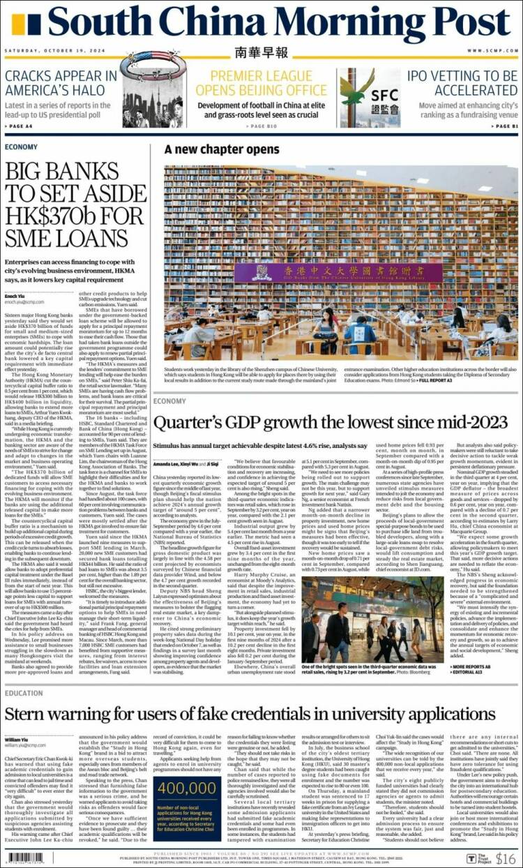 Portada de South China Morning Post (China)