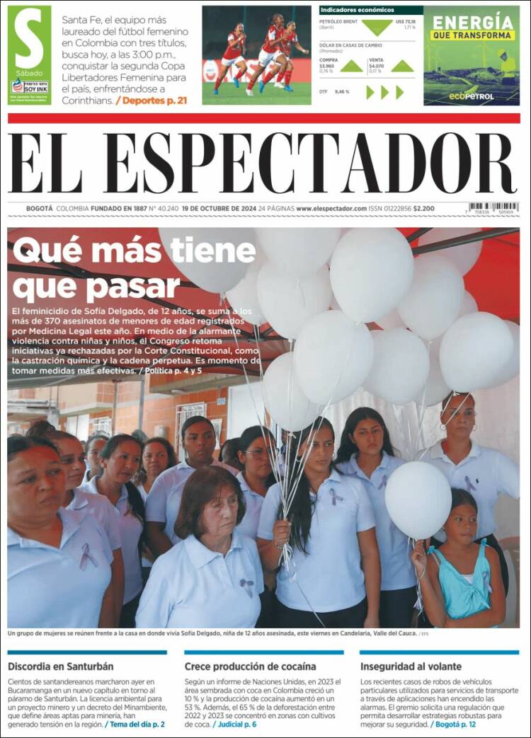 Portada de El Espectador (Colombia)