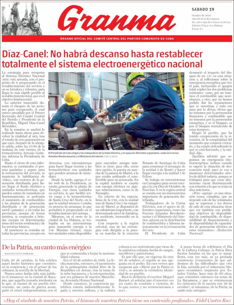 Portada de Granma (Cuba)