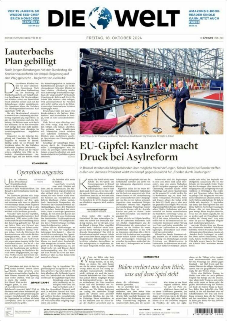 Portada de Die Welt (Alemania)