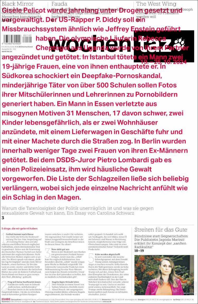 Portada de Die Tageszeitung (Alemania)