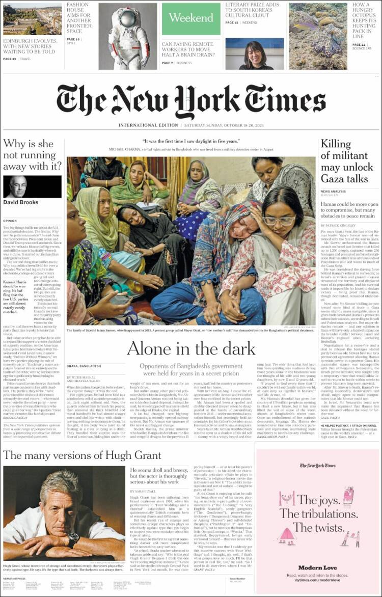 Portada de International New York Times (Europa)