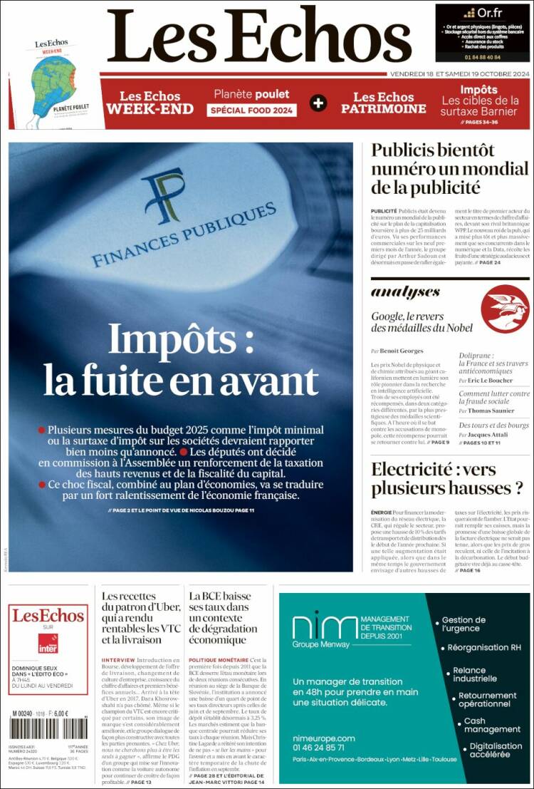 Portada de Les Echos (Francia)