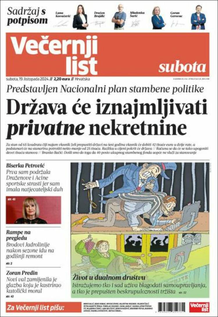 Portada de Večernji (Croacia)