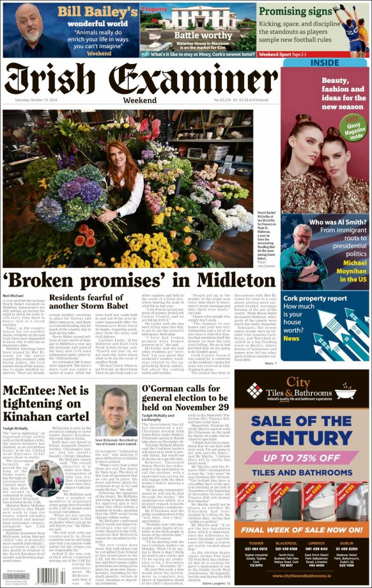 Portada de Irish Examiner (Irlanda)