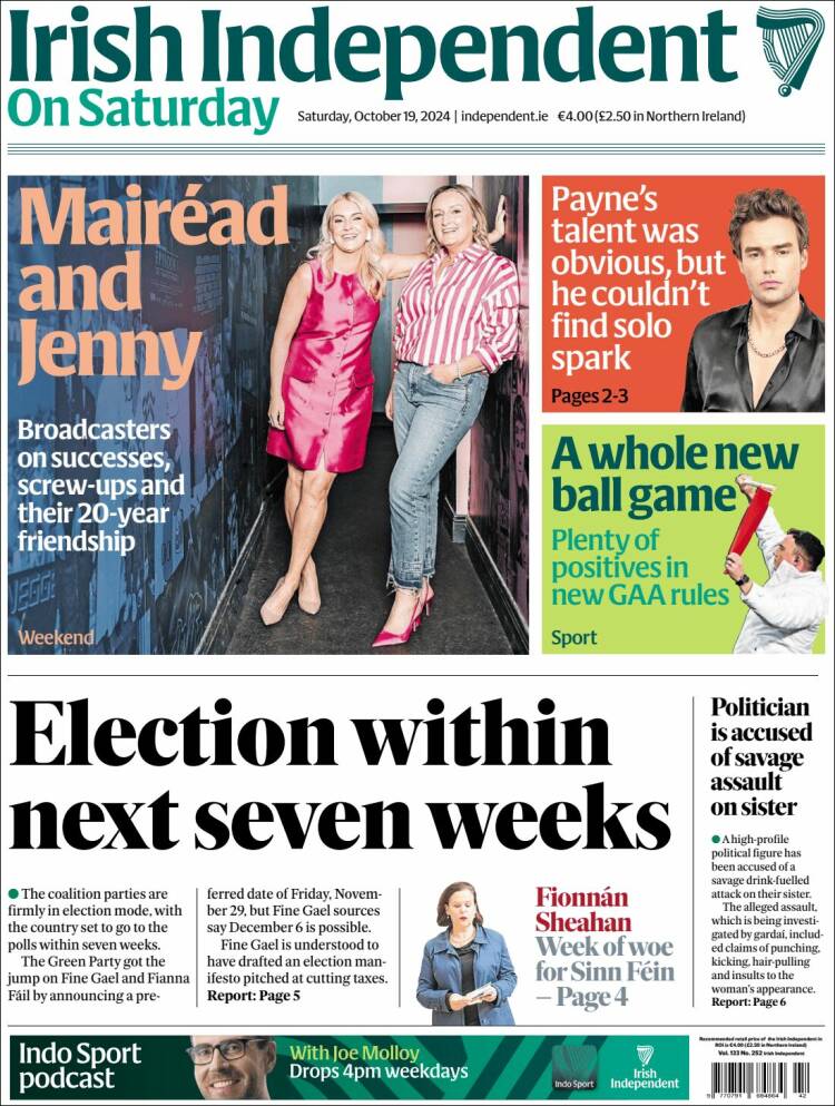 Portada de Irish Independent (Irlanda)
