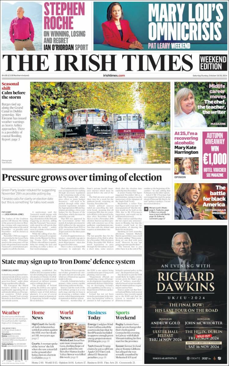 Portada de Irish Times (Irlanda)