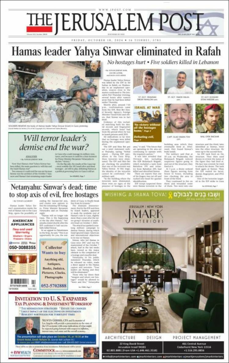 Portada de The Jerusalem Post (Israel)