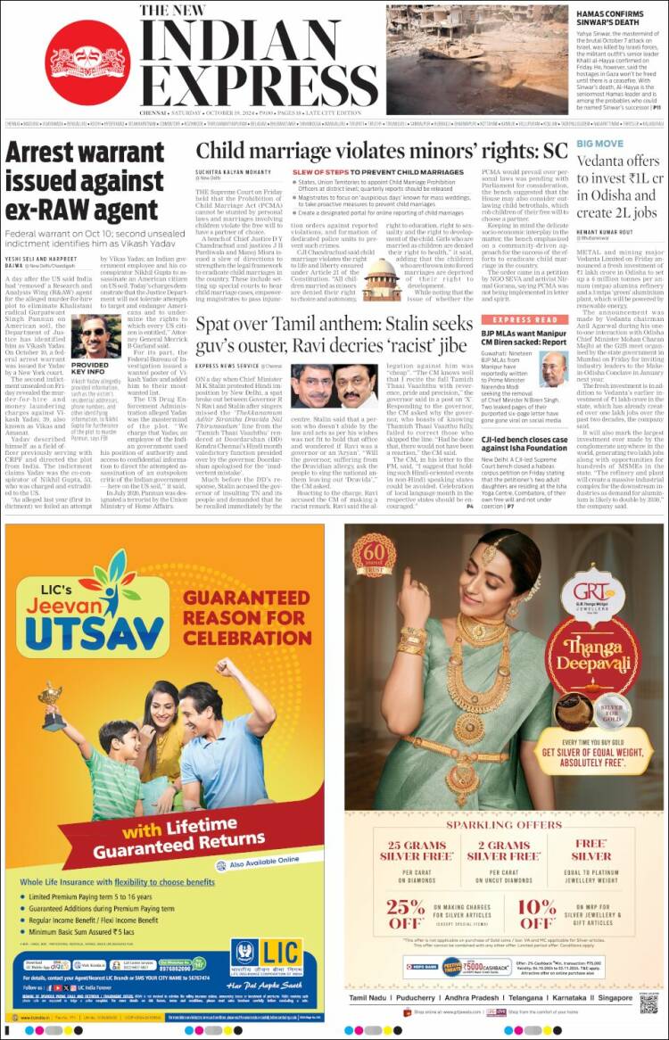 Portada de New Indian Express (India)