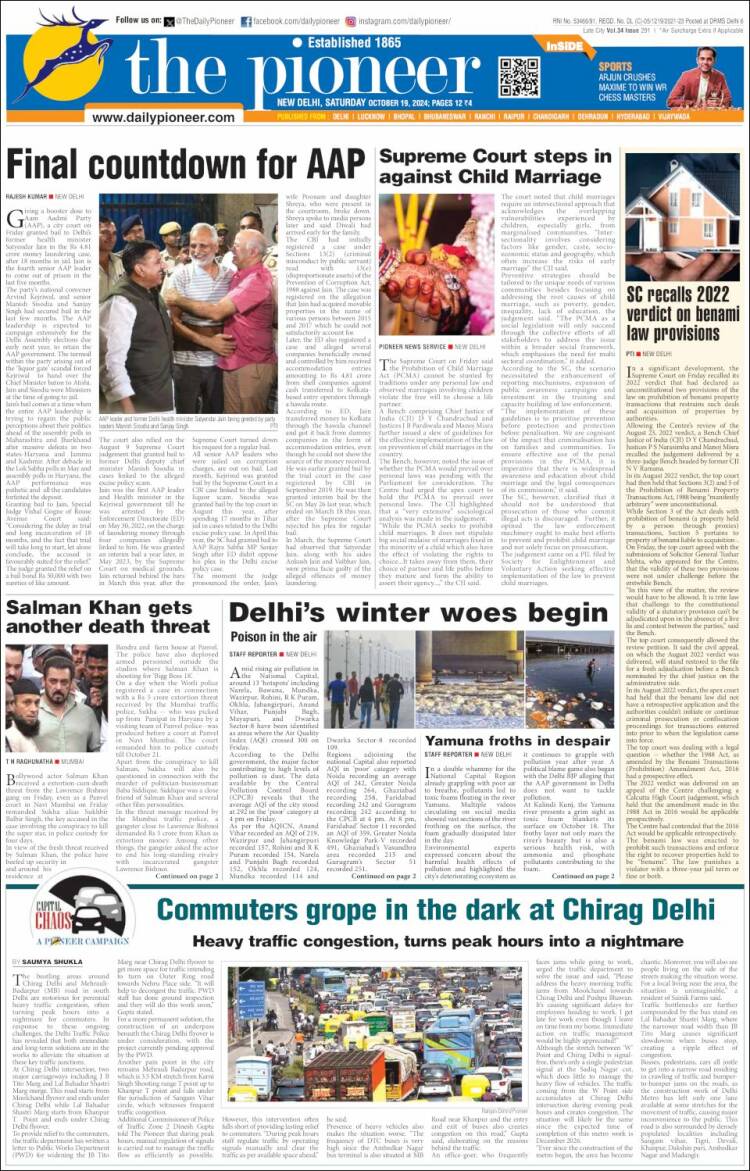 Portada de The Pioneer (India)