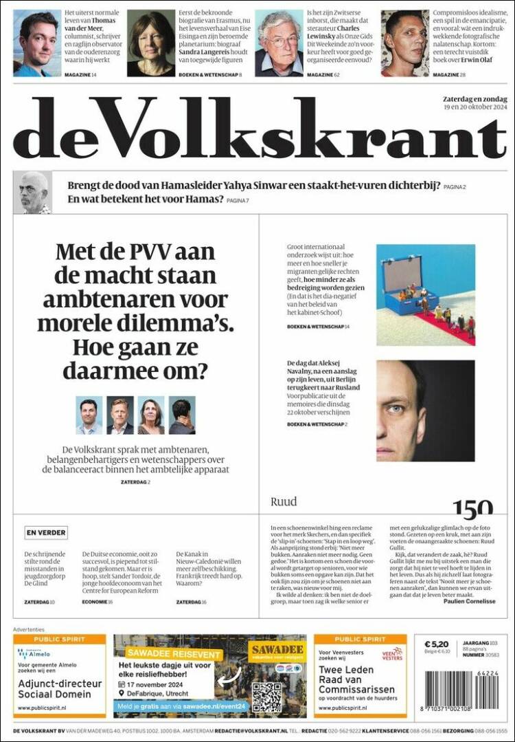 Portada de De Volkskrant (Pa&iacute;ses Bajos)