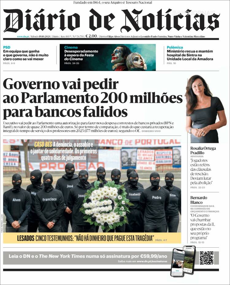 Portada de Diário de Noticias (Portugal)