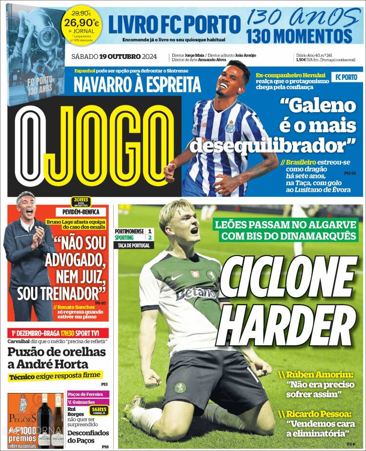 Portada de O Jogo (Portugal)