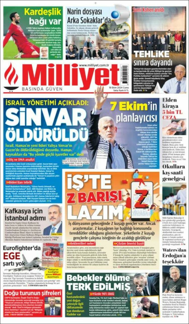 Portada de Milliyet (Turqu&iacute;a)