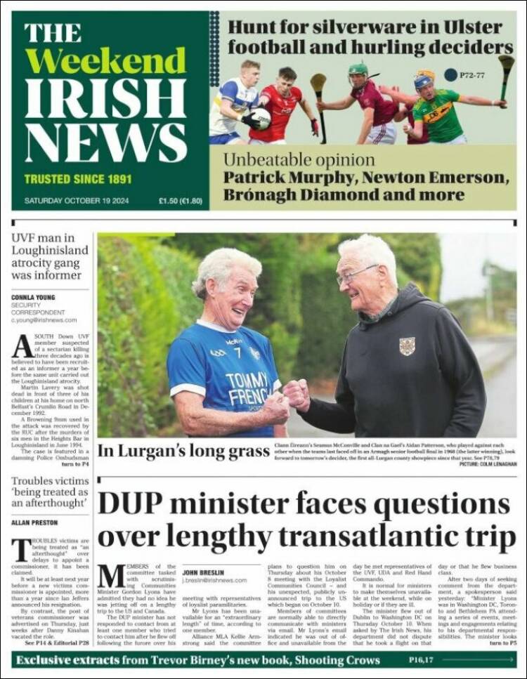 Portada de Irish News (Reino Unido)