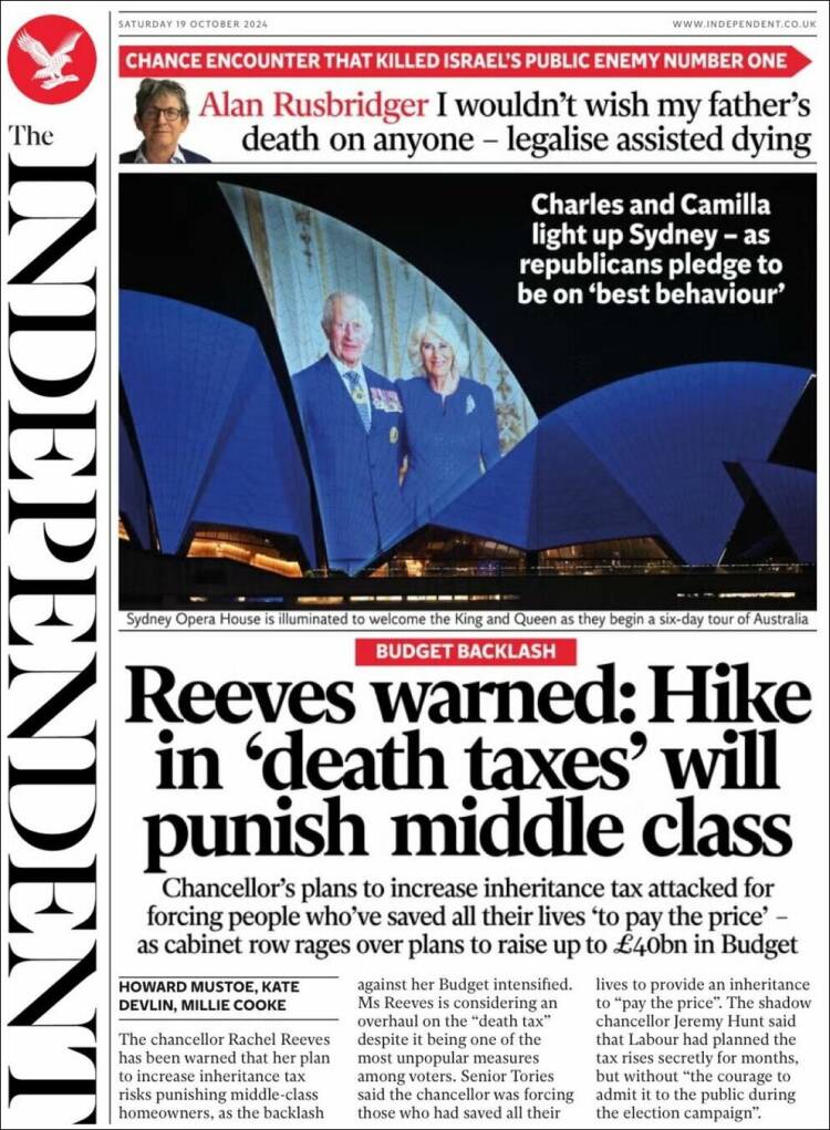 Portada de The Independent (Reino Unido)