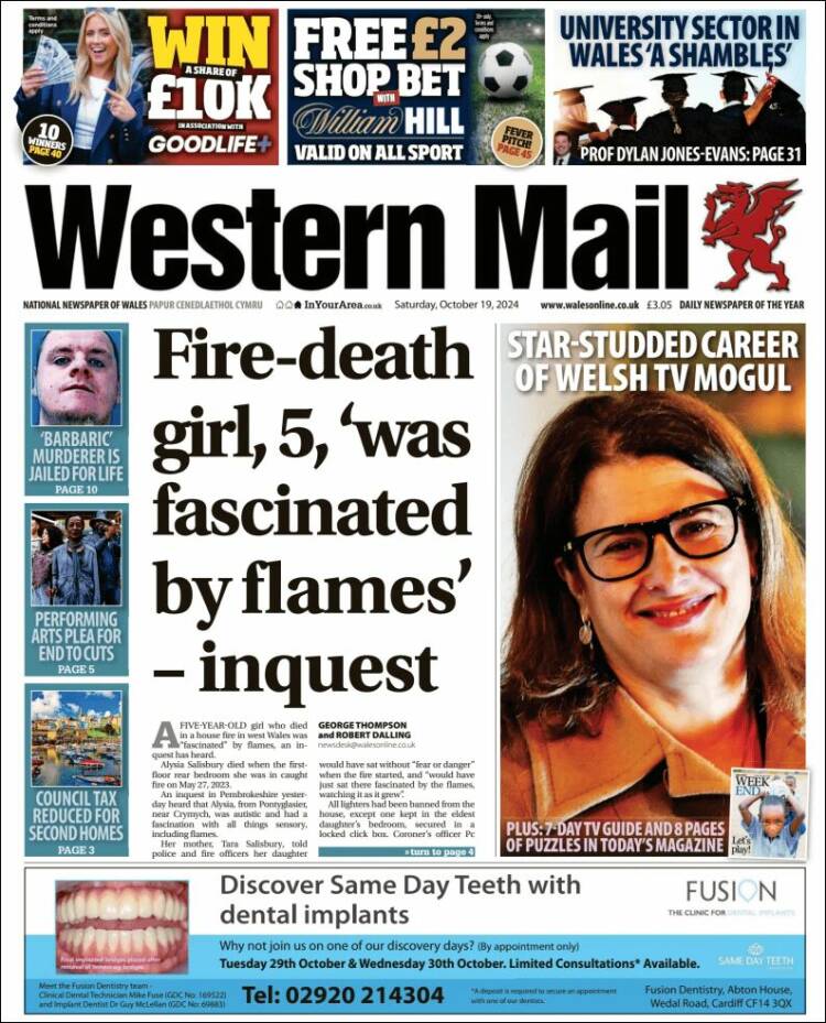 Portada de Western Mail (Reino Unido)