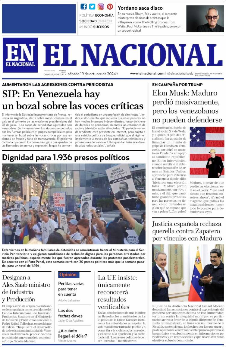 Portada de El Nacional (Venezuela)