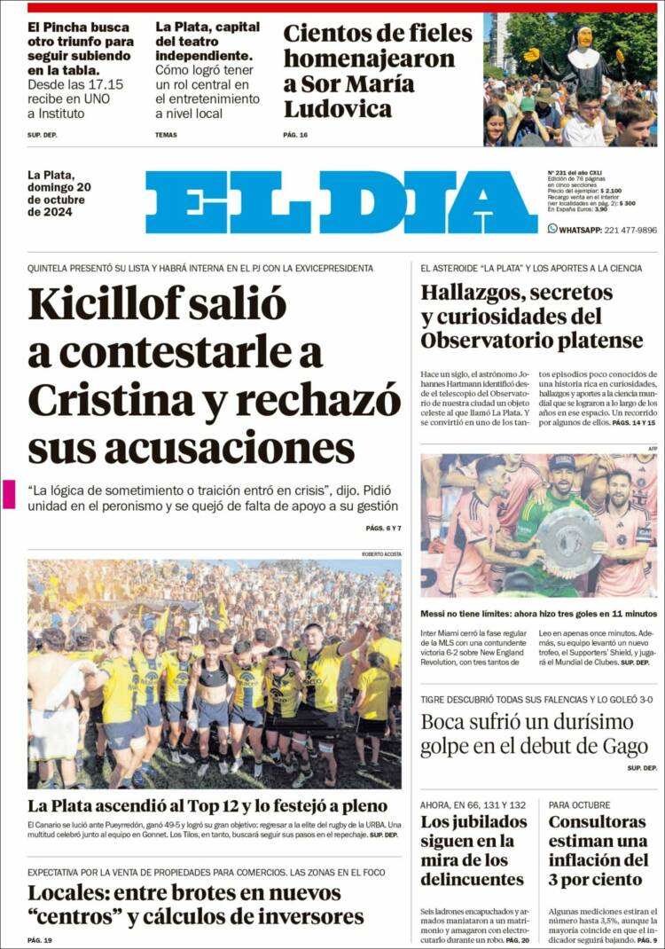 Portada de El Día de la Plata (Argentina)