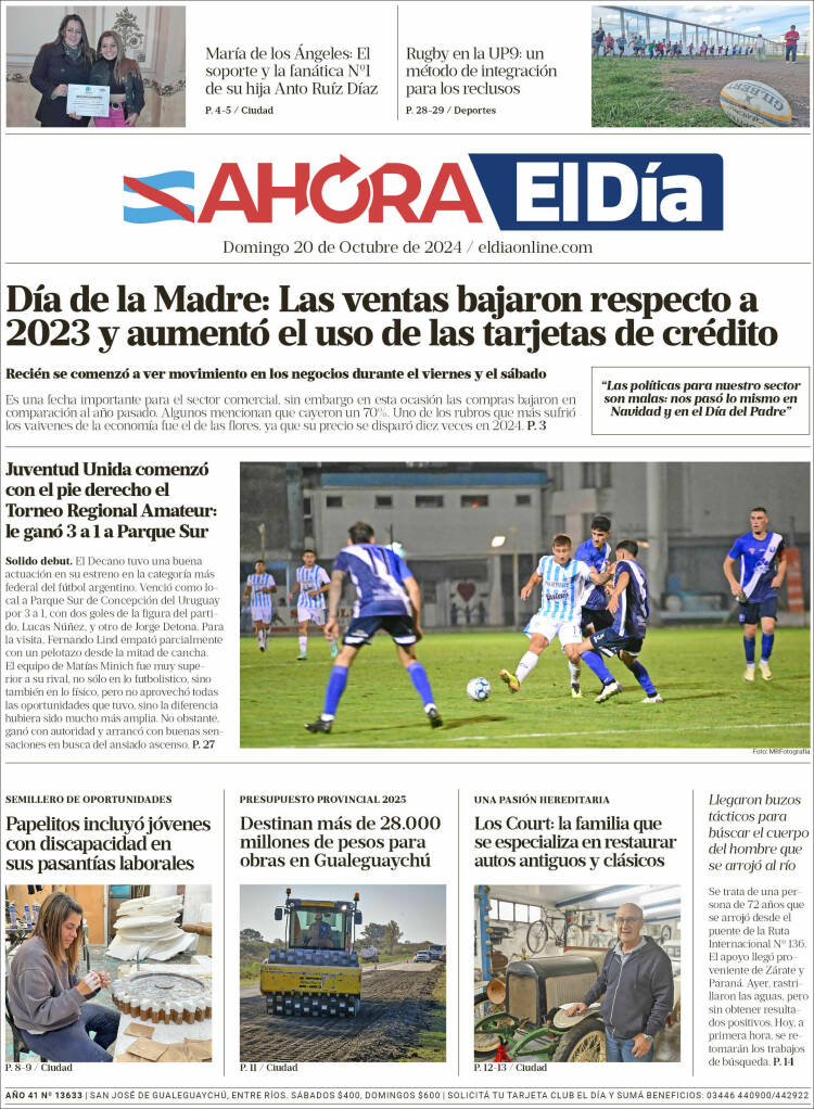 Portada de El Día de Gualeguaychú (Argentina)
