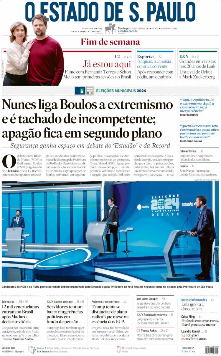 Portada de O Estado de São Paulo (Brasil)