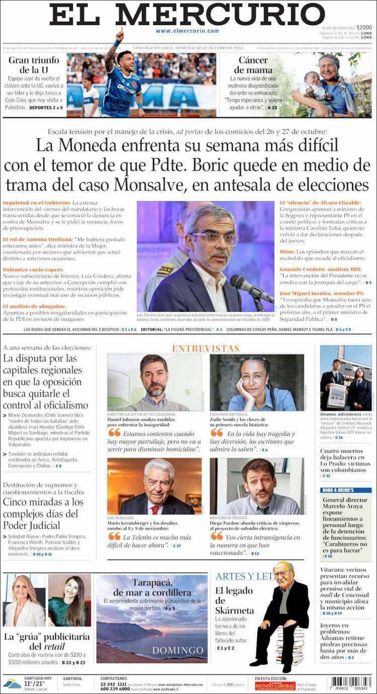 Portada de El Mercurio (Chile)
