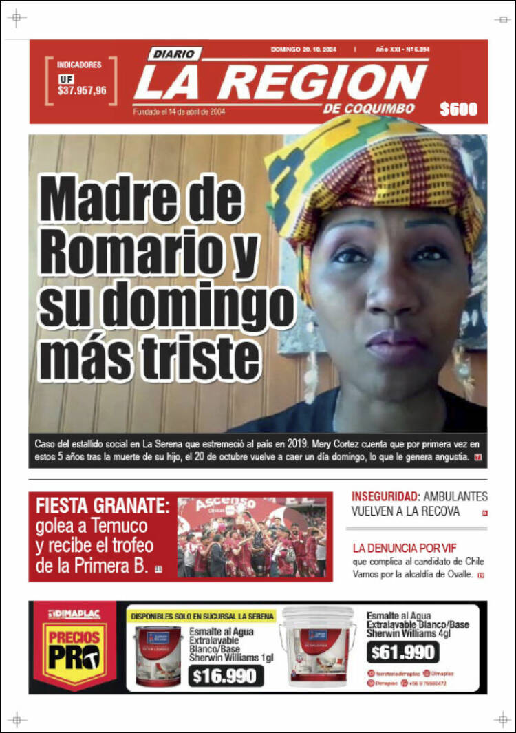 Portada de Diario La Región de Coquimbo (Chile)