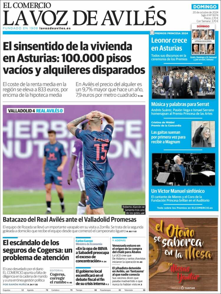 Portada de El Comercio - Avilés (España)