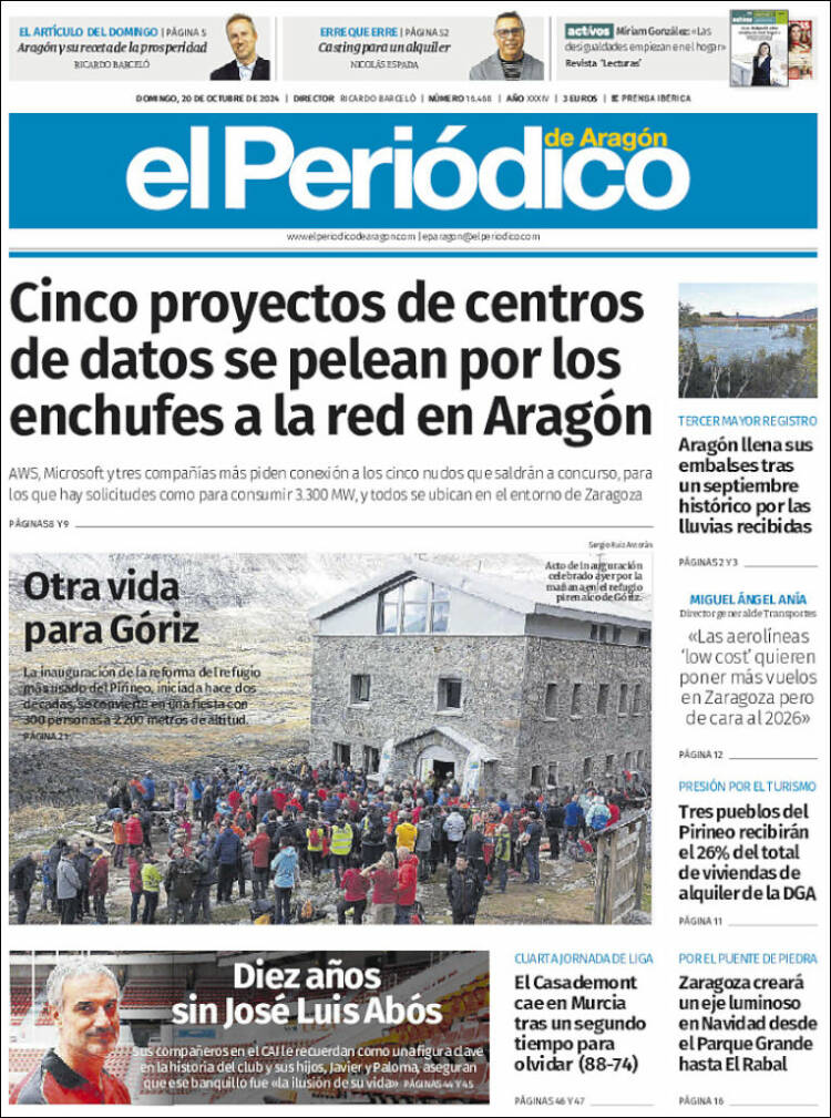 Portada de El Periódico de Aragón (España)