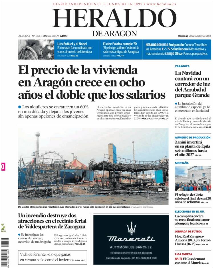 Portada de Heraldo de Aragón (España)