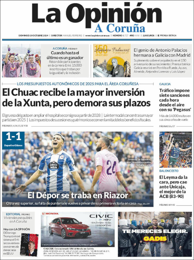 Portada de La Opinión de A Coruña (España)