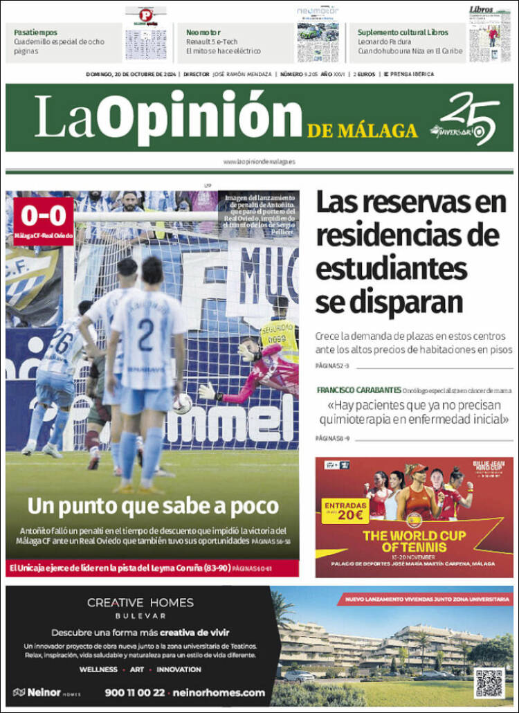 Portada de La Opinión de Málaga (España)