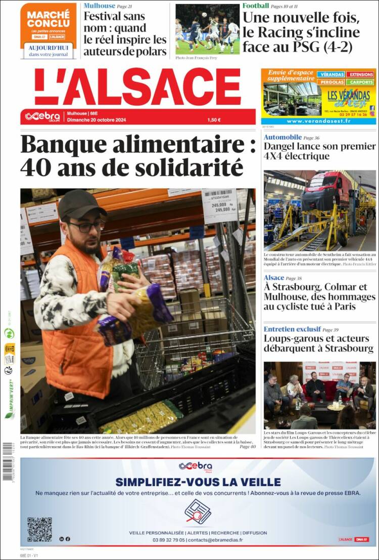 Portada de Journal L'Alsace (Francia)