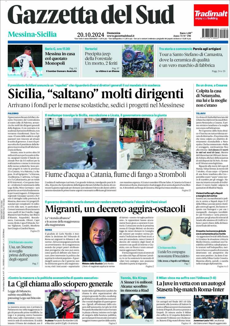 Portada de Gazzetta del Sud (Italia)