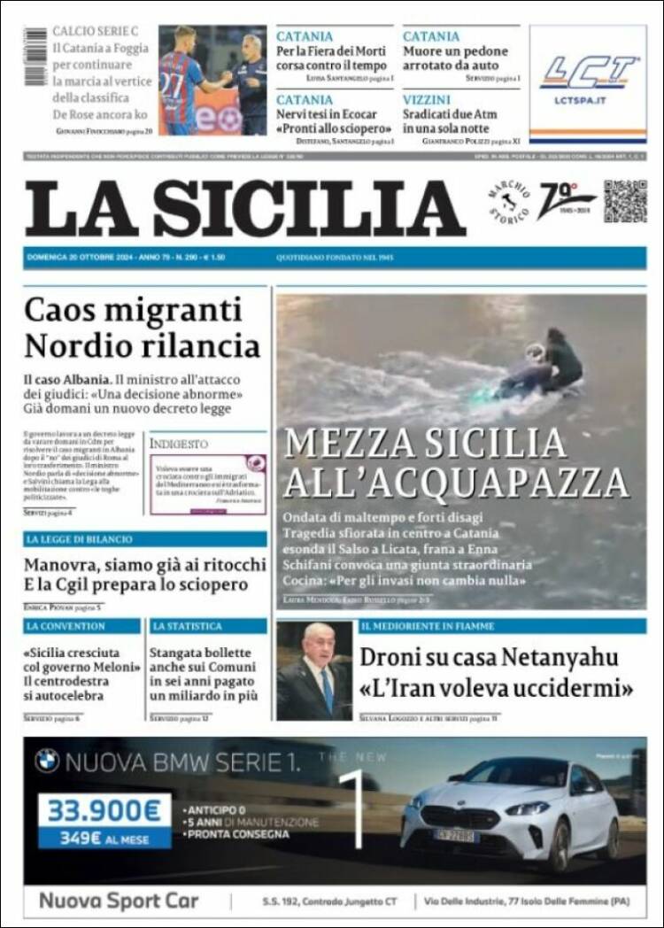 Portada de La Sicilia (Italia)