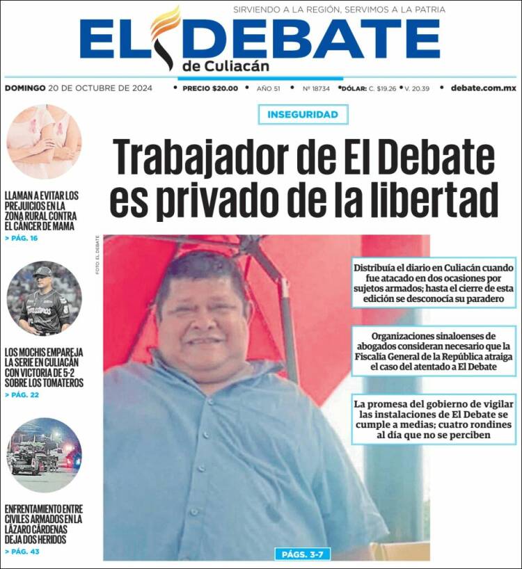 Portada de El Debate de Culiacán (México)