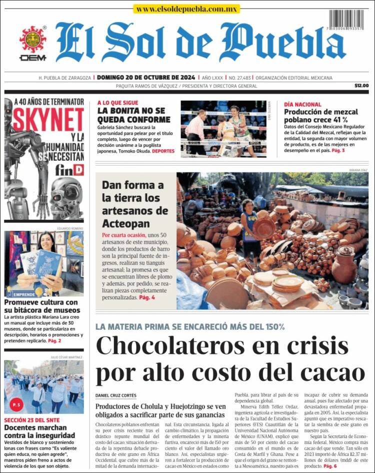Portada de El Sol de Puebla (México)