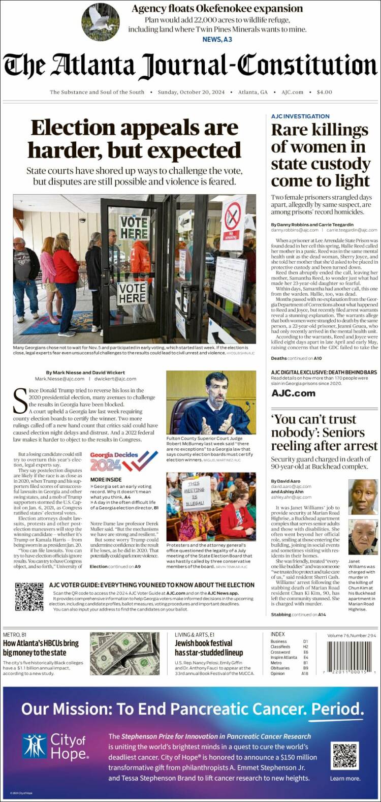 Portada de The Atlanta Journal-Constitution (USA)