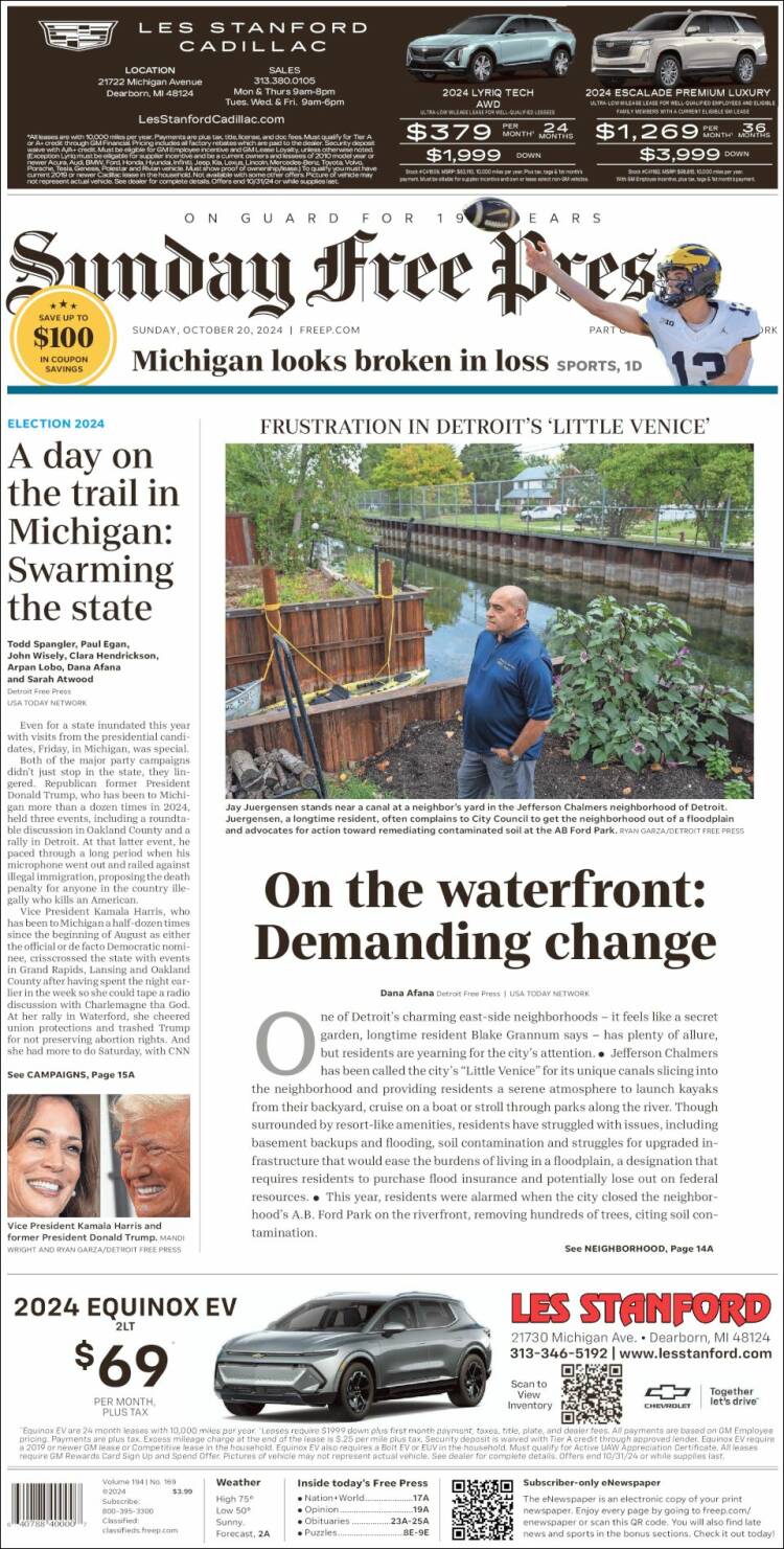 Portada de Detroit Free Press (USA)