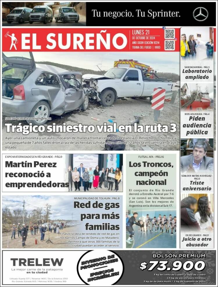 Portada de Diario El Sureño (Argentina)