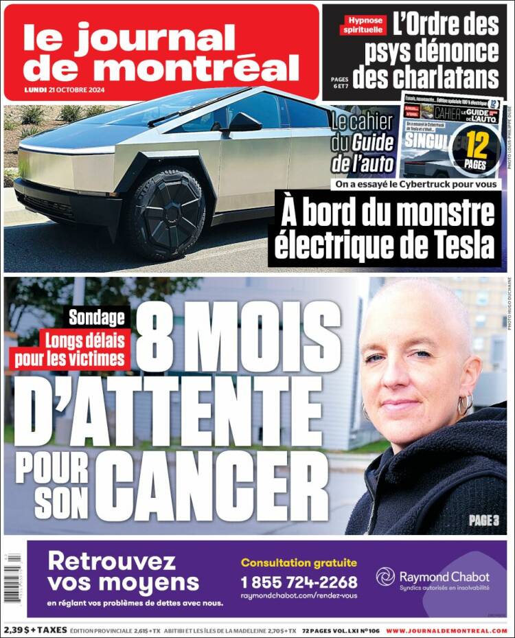 Portada de Le Journal de Montréal (Canadá)