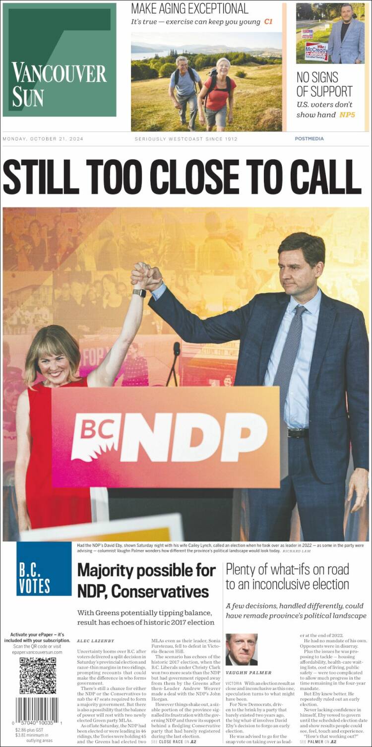 Portada de The Vancouver Sun (Canadá)