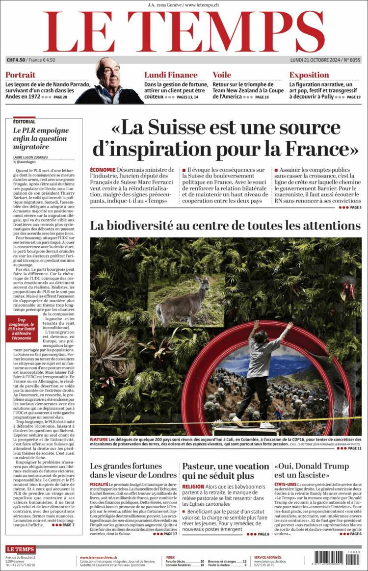 Portada de Le Matin (Suiza)