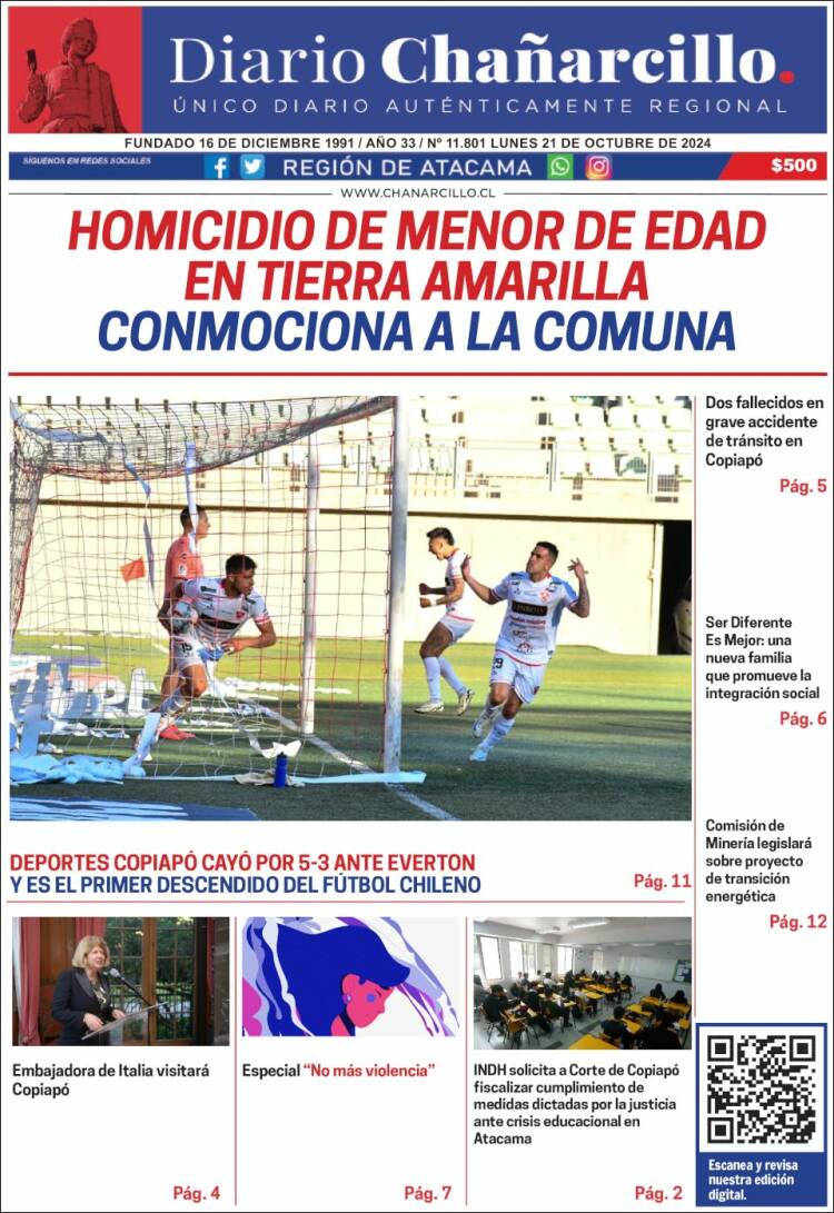 Portada de Diario Chañarcillo (Chile)